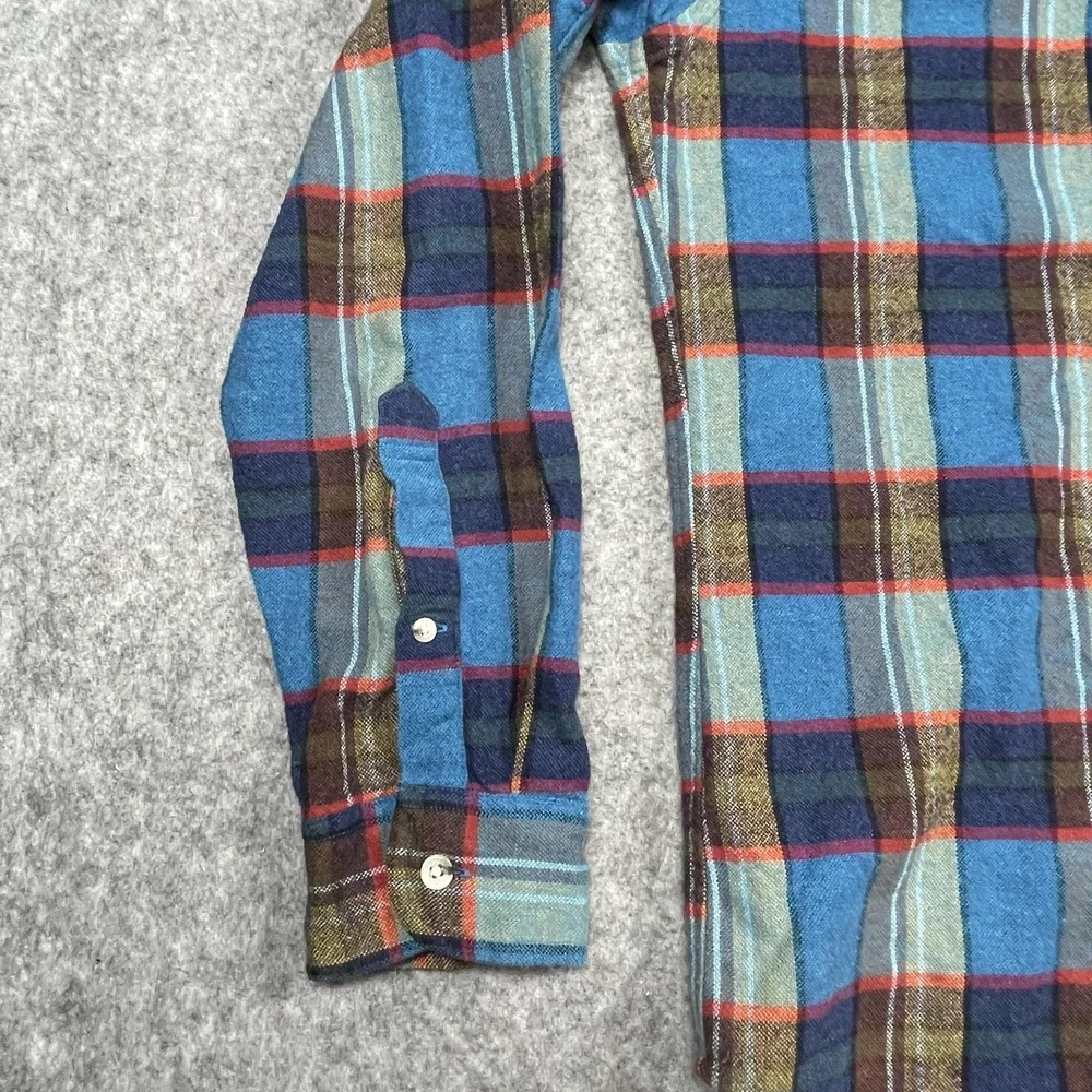 Wallace & Barnes J Crew‎ Shirt Mens Medium Blue Plaid Wool Blend Button Down